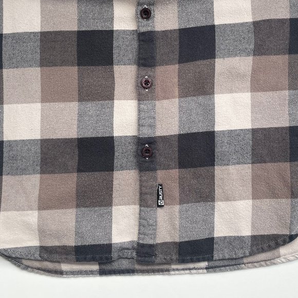 Rusty Surf Brand Flannel Plaid Black Gray Pattern Button Down Shirt Mens S Small - Picture 10 of 14